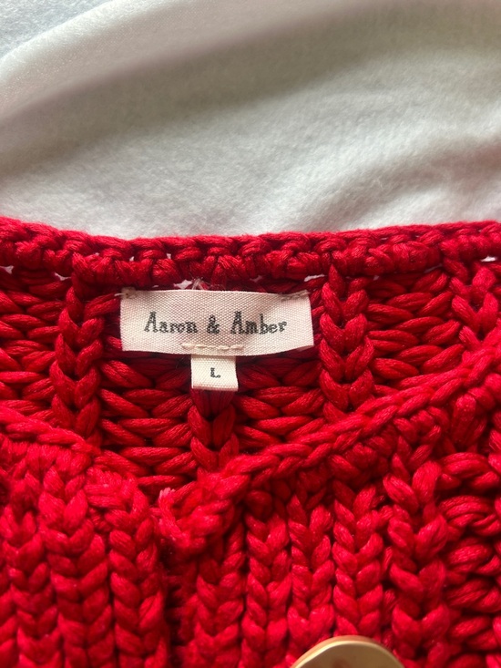 Crochet-Style Red Button Cardigan Sweater - Picture 3 of 9